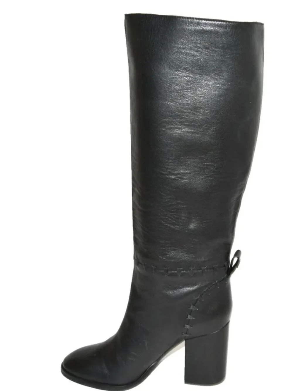 New Tory Burch Contraire Block Heel Leather Boot Black Size 7 DD19